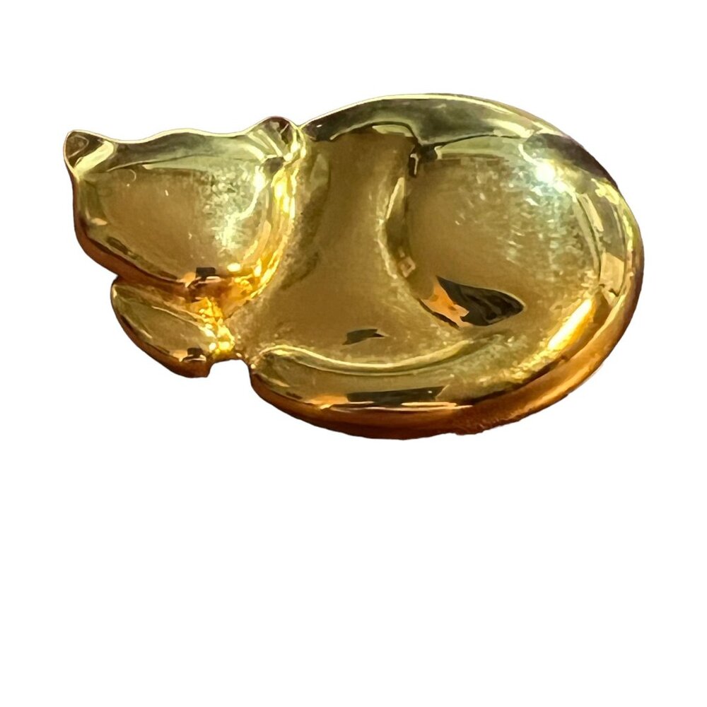 Vintage Liz Claiborne Brooch Shiny Gold Tone Sleeping‎ Kitten Pin